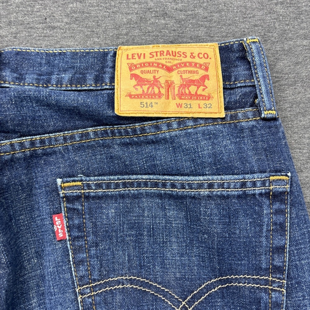 Levis 514 Jeans Mens 31x32 Blue Denim Straight Fit Whiskered Fade Streetwear - Picture 7 of 10